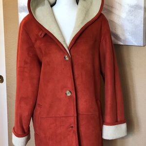 Gallery red suede leather sherpa coat